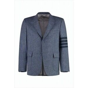 THOM BROWNE Tailored Wool Suit Jacket with Notch Lapel and Signature Stripe